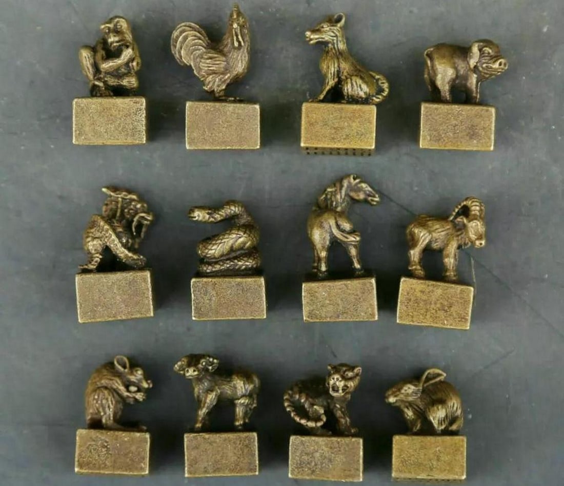 Collectible Bronze 12 Zodiac Animal Seal Signet Statues from China (1 of 4)