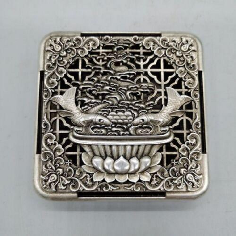 Handmade Tibetan Silver With Two Fish Inkstone Box: Handmade Tibetan Silver With Two Fish Inkstone Box Unveiling our Handmade Tibetan Silver With Two Fish Inkstone Box, a fusion of artistry and tradition meticulously crafted by Tibetan artisans. Adorne