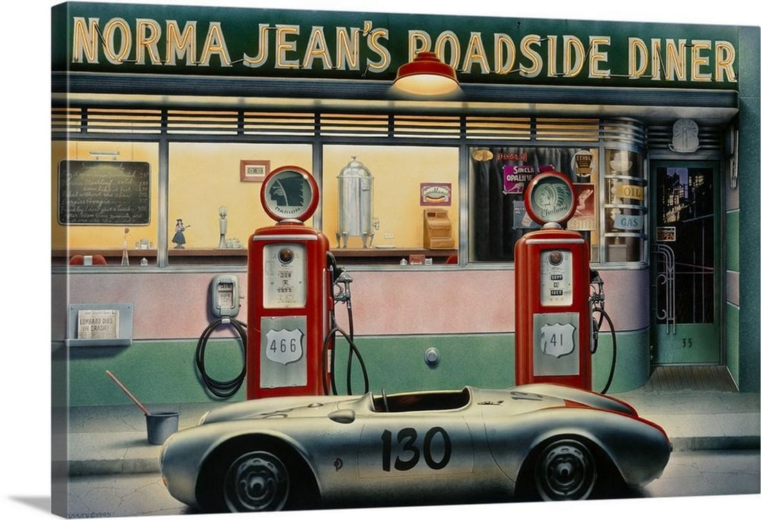 Destiny Highway Calendar Girl Canvas Print by Chris Consani: Destiny Highway Calendar Girl Canvas Print by Chris Consani Canvas print featuring Destiny Highway Calendar Girl by Chris Consani, an artist known for blending iconic celebrity imagery with vintage Ho