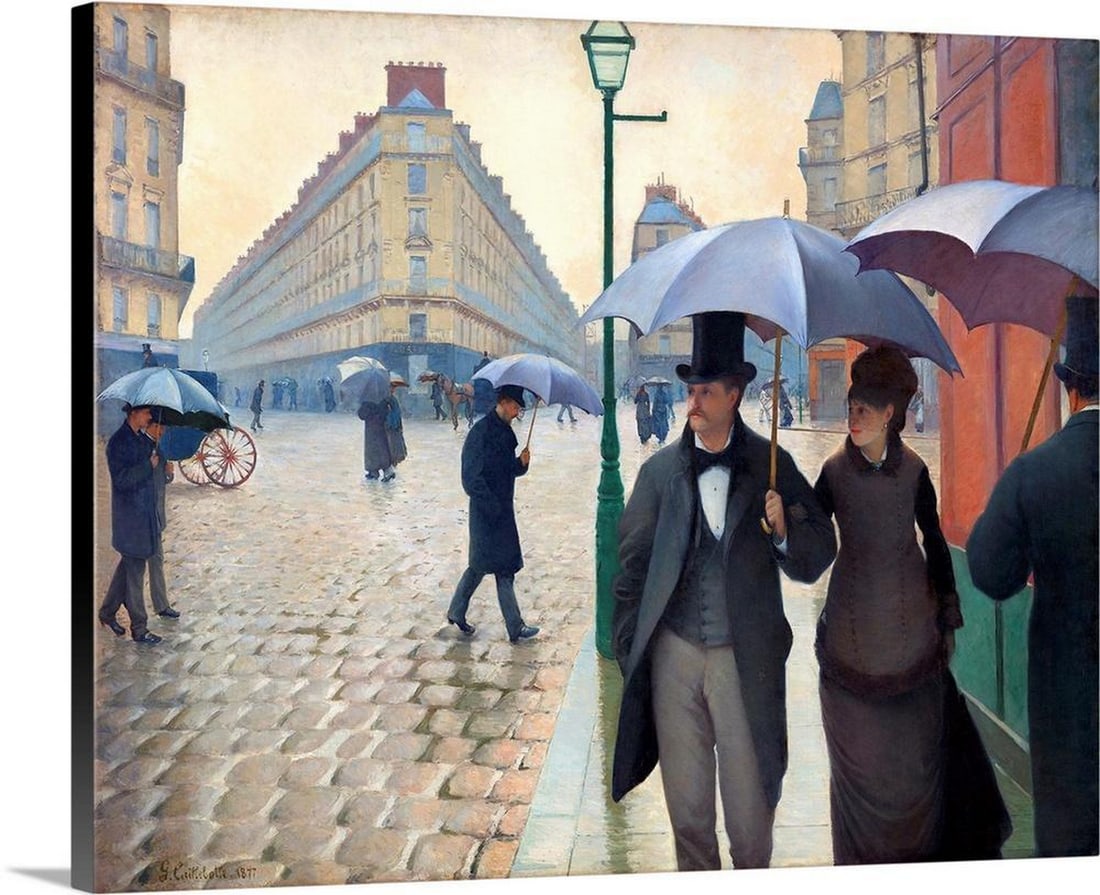 Paris Street, Rainy Day, 1877 Canvas Reproduction: Paris Street, Rainy Day, 1877 Canvas Reproduction Capture the timeless charm of Paris with Gustave Caillebotte’s Paris Street, Rainy Day, a masterful portrayal of 19th-century urban life. Depicting 