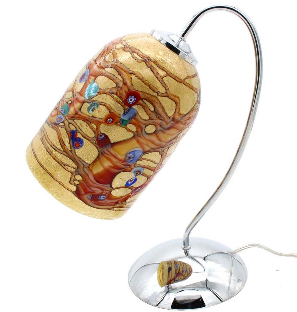 Murano Glass Hercules Table Lamp: Murano Glass Hercules Table Lamp Handcrafted Murano glass table lamp made from original Venetian glass, featuring one light and an artistic glass cup holder adorned with millefiori murrine and silver 