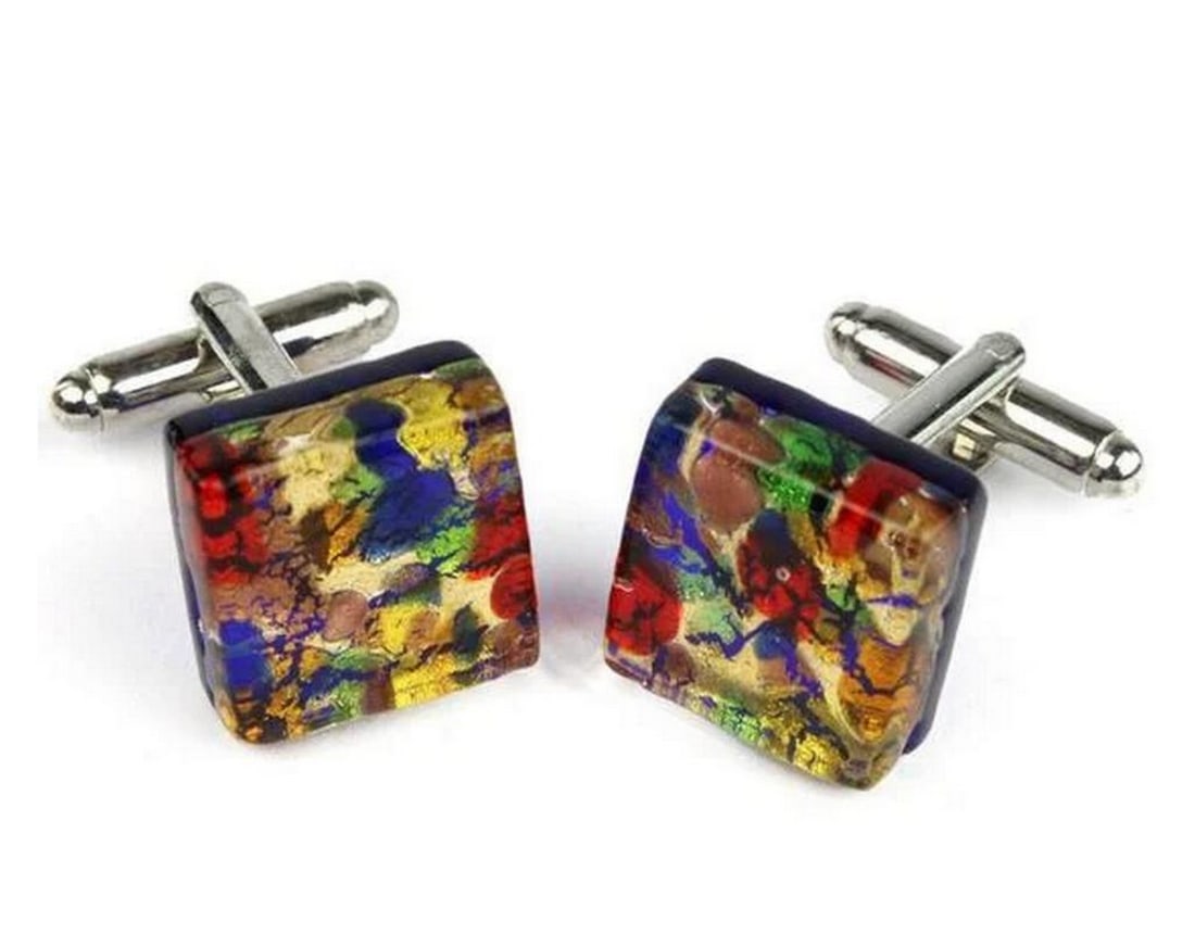 Carnival Fantasy Murano Glass Men's Cuff Links: Carnival Fantasy Murano Glass Men's Cuff Links Introducing our Carnival Fantasy Murano Glass Men's Cuff Links, where artistry meets sophistication. Crafted by skilled artisans in the renowned 