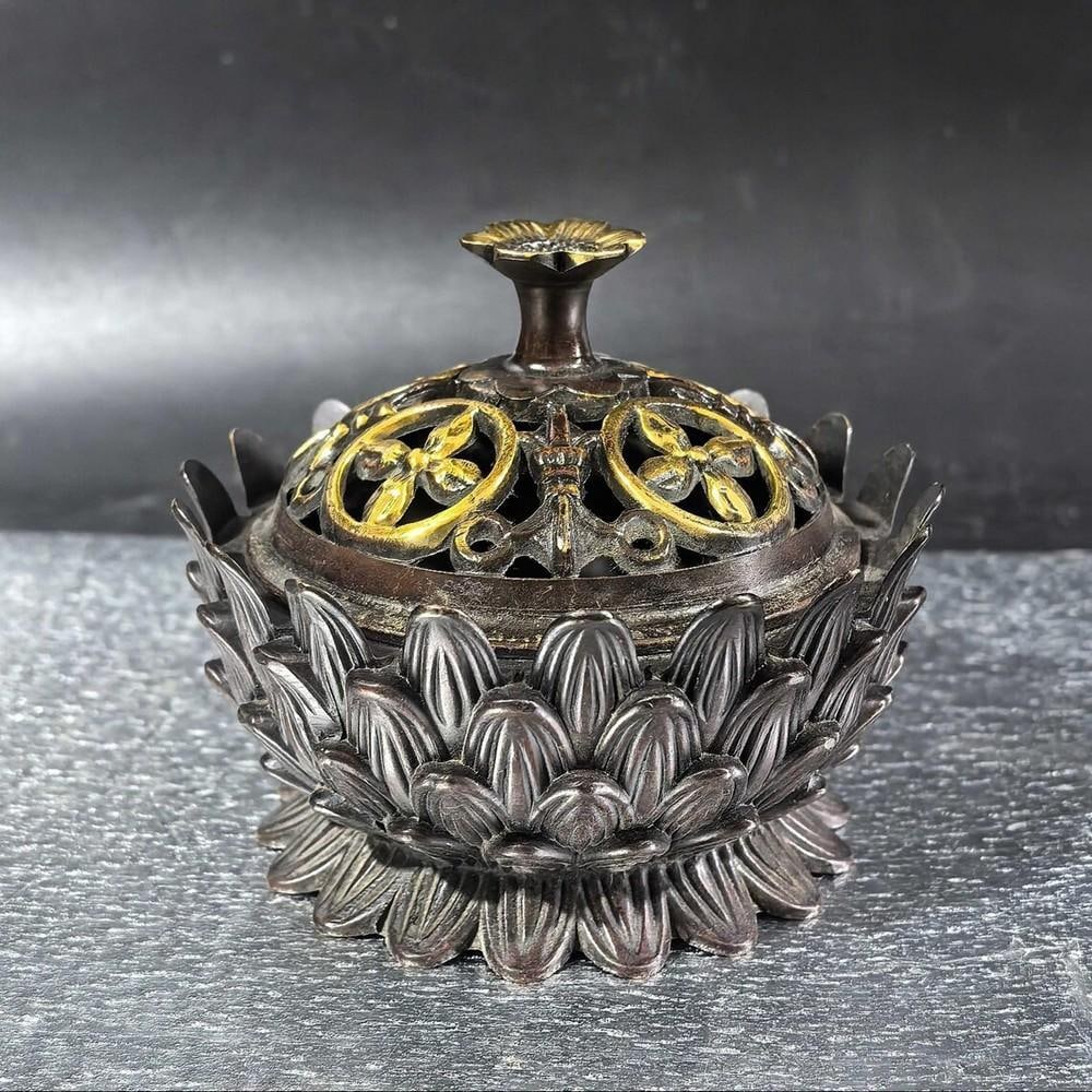 Handcrafted Copper Lotus Incense Burner Antique Chinese Style (1 of 3)