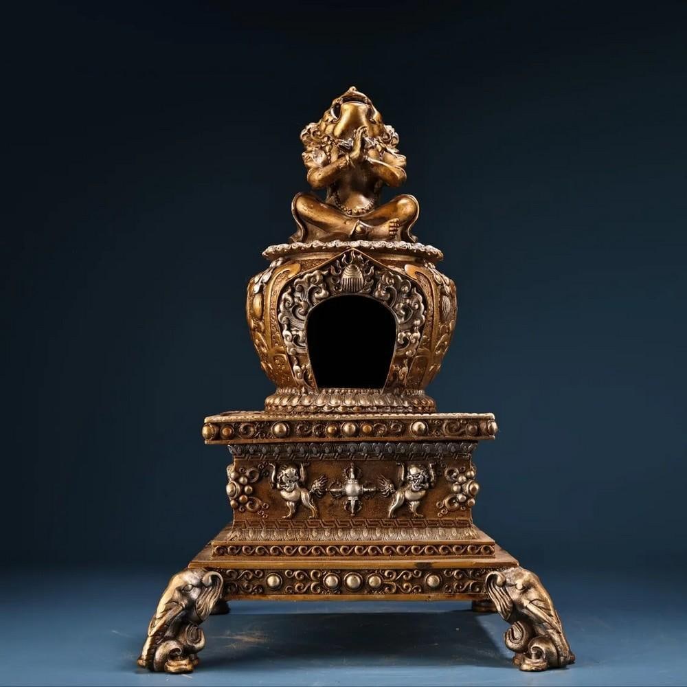 Rare Pure Copper Vajra Guardian Incense Burner with Gilded High Relief: Rare Pure Copper Vajra Guardian Incense Burner with Gilded High Relief This exceptional Chinese antique incense burner is a rare handcrafted masterpiece made from pure copper, featuring a powerful Vaj