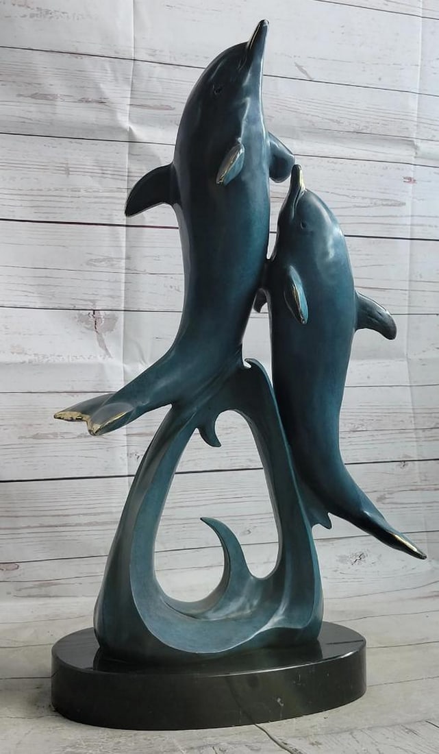 Captivating Underwater Beauty Large Bronze Dolphins Statue by Miguel Lopez - 21.5" x 12": Captivating Underwater Beauty Large Bronze Dolphins Statue by Miguel Lopez - 21.5" x 12" The "Captivating Underwater Beauty" Large Bronze Dolphins Statue is a mesmerizing celebration o