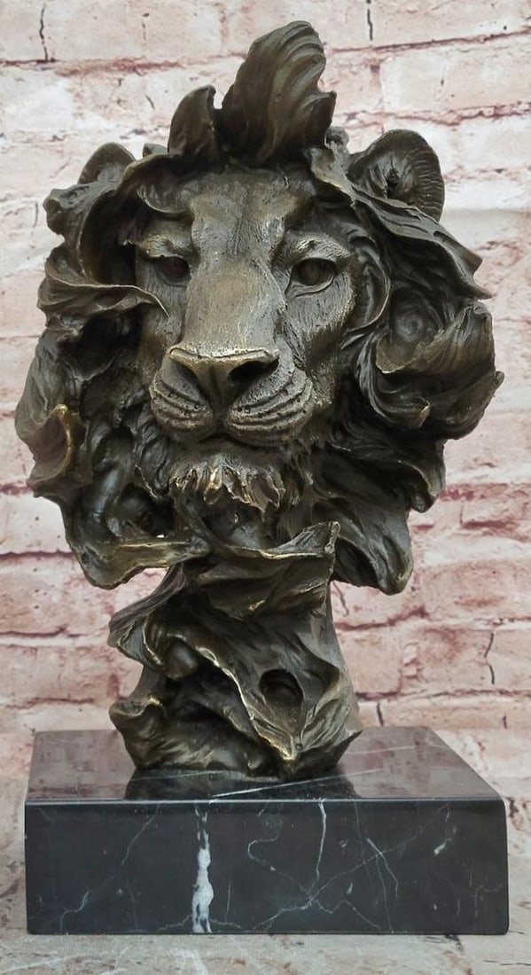 Miguel Lopez (Milo) Original Bronze Sculpture of Lion Head – 13.5" x 7": Miguel Lopez (Milo) Original Bronze Sculpture of Lion Head – 13.5" x 7" This bronze sculpture depicts a lion’s head, rendered with emphasis on form, expression, and surface detail. The com