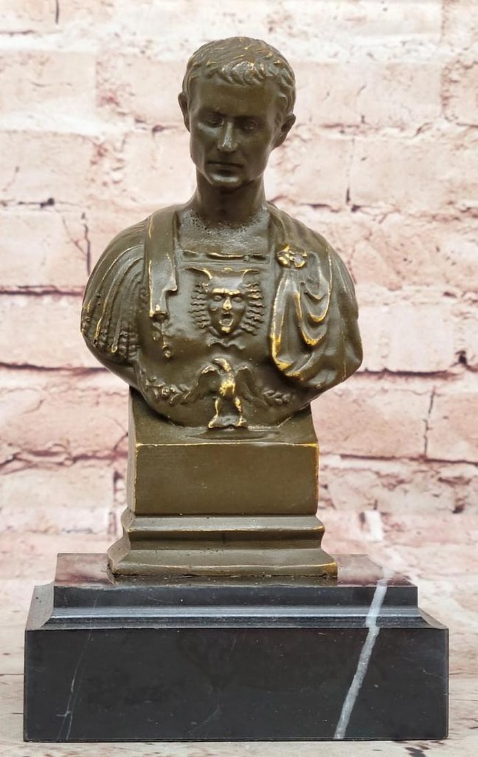 Bronze Bust of Julius Caesar – Roman Classical Sculpture Decor – 7" x 4": Bronze Bust of Julius Caesar – Roman Classical Sculpture Decor – 7" x 4" Capture the commanding presence of Julius Caesar with this finely detailed bronze bust by artist Fisher. Featuring 