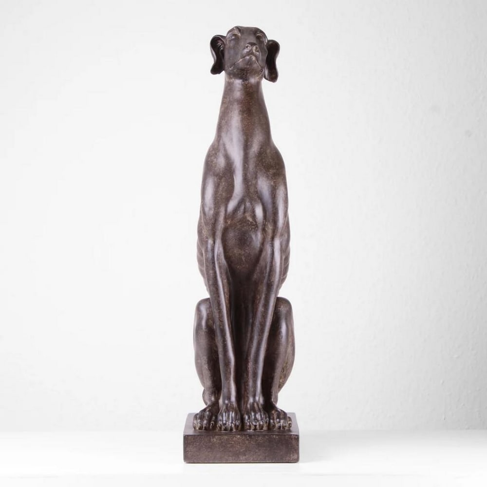 Sitting Dog – Designer Resin Sculpture: Sitting Dog – Designer Resin Sculpture A well-crafted resin statue of a sitting dog, shaped with precision and enhanced with subtle patinas for a refined appearance. Made from top-grade designer res