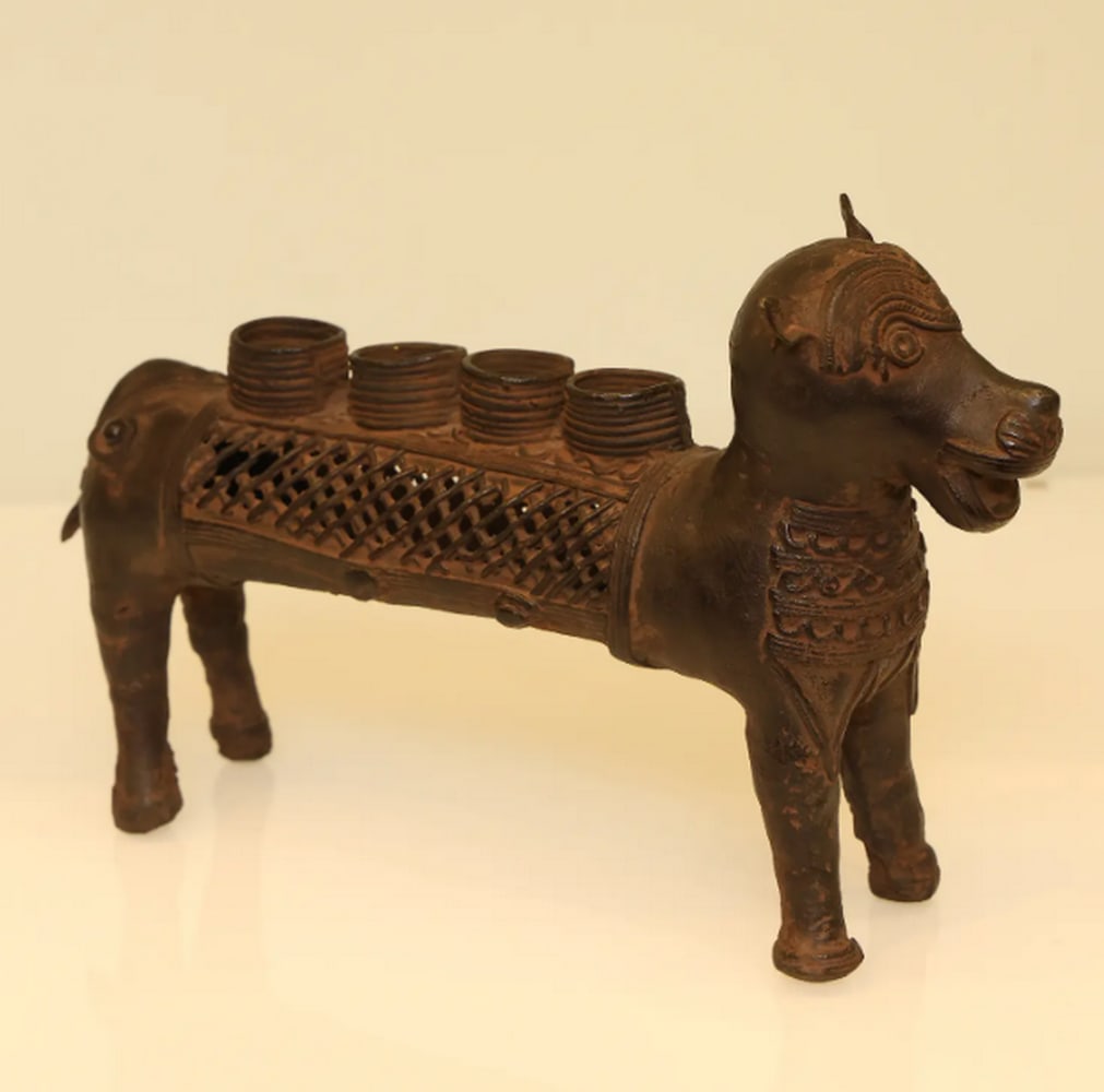 10" Tribal Brass Cow Candle Holder – Rustic Charm & Cultural Elegance (1 of 3)