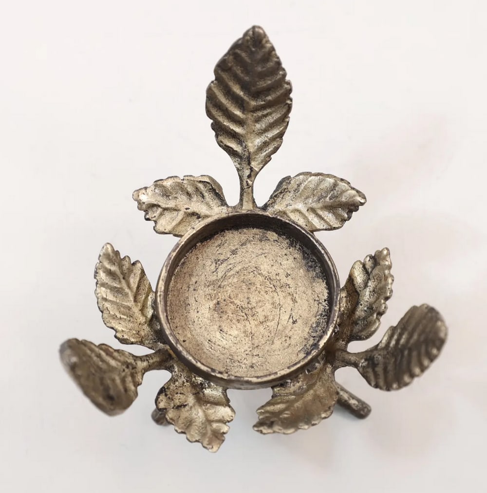 3" Brass Leaf Design Candle Stand - 2