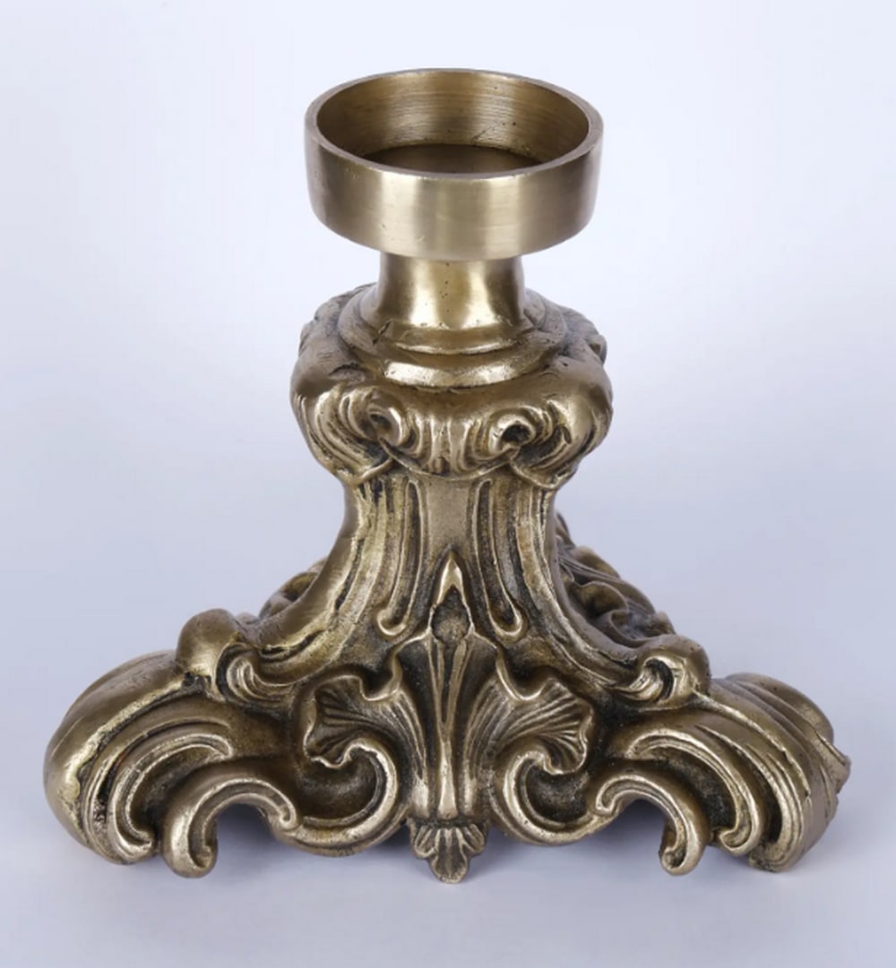 Brass Candle Holder with Baroque Design – 7" (1 of 3)