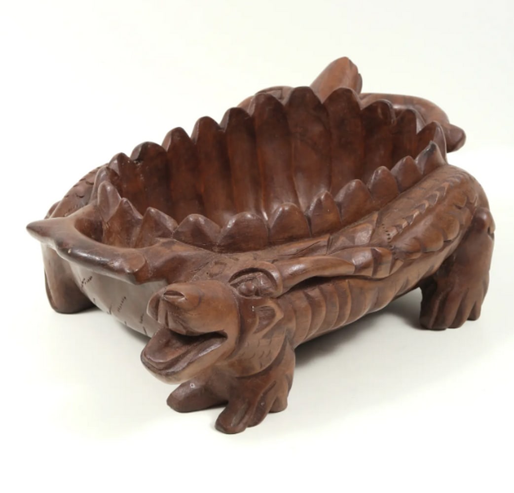 15" Wooden Dragon Design Urli - Mythical Elegance for Unique Home Decor: 15" Wooden Dragon Design Urli - Mythical Elegance for Unique Home Decor This 15" Wood Dragon Design Urli is a striking testament to expert craftsmanship and artistic vision. Hand-carved from rich, dar