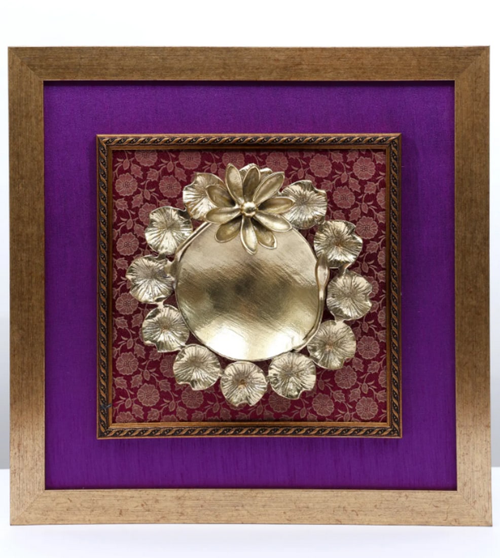 17" Designer Brass Urli with Wooden Frame – Elegant Wall Hanging Décor Piece: 17" Designer Brass Urli with Wooden Frame – Elegant Wall Hanging Décor Piece This stunning 17" Wood-Framed Designer Brass Urli redefines wall decor by merging classic Indian craftsmanship w