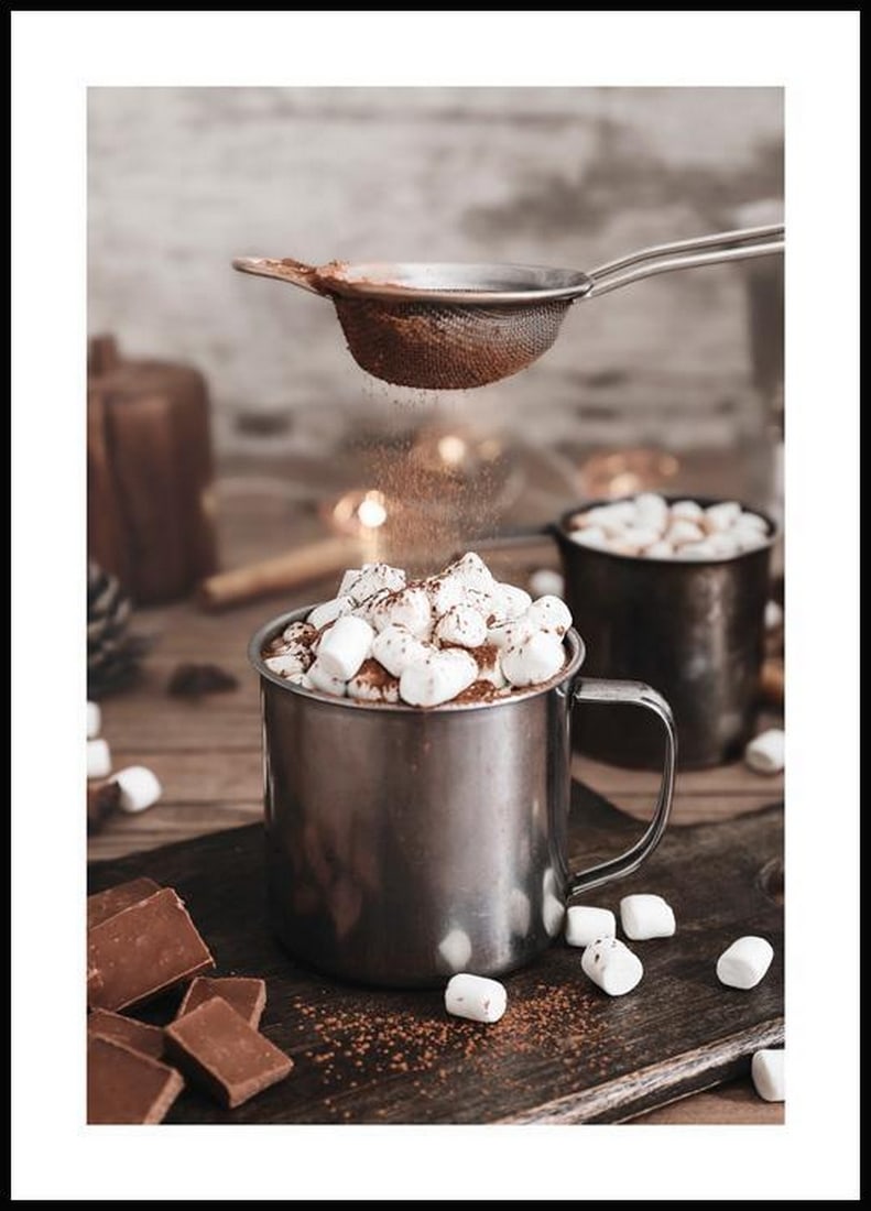 Cup of Sweet Chocolate Delight Wall Art Poster - 28" x 20": Cup of Sweet Chocolate Delight Wall Art Poster - 28" x 20" Savor the sweetness of our "Cup of Sweet Chocolate Delight" Wall Art Poster, a charming piece measuring 28" x 20". Th
