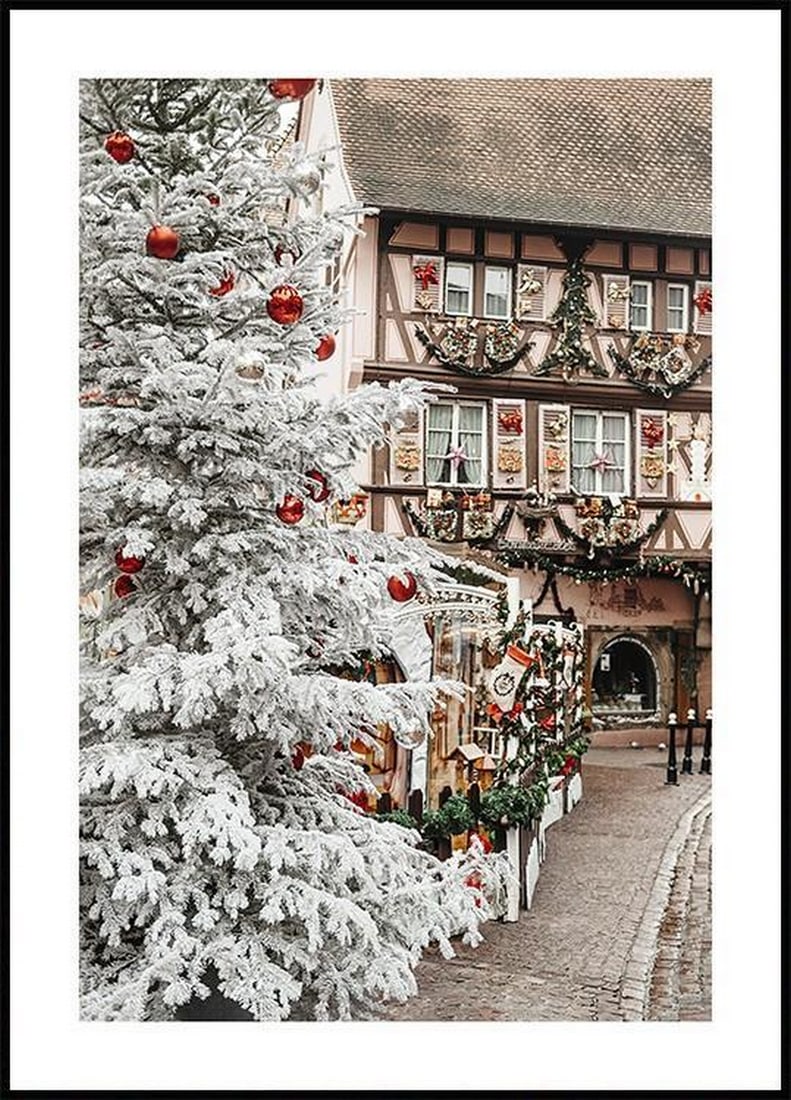 Historic Holiday Festive Town Wall Art Poster - 28" x 20": Historic Holiday Festive Town Wall Art Poster - 28" x 20" Transform your space into a festive haven with our "Historic Holiday Festive Town" Wall Art Poster, measuring 28" x 20"