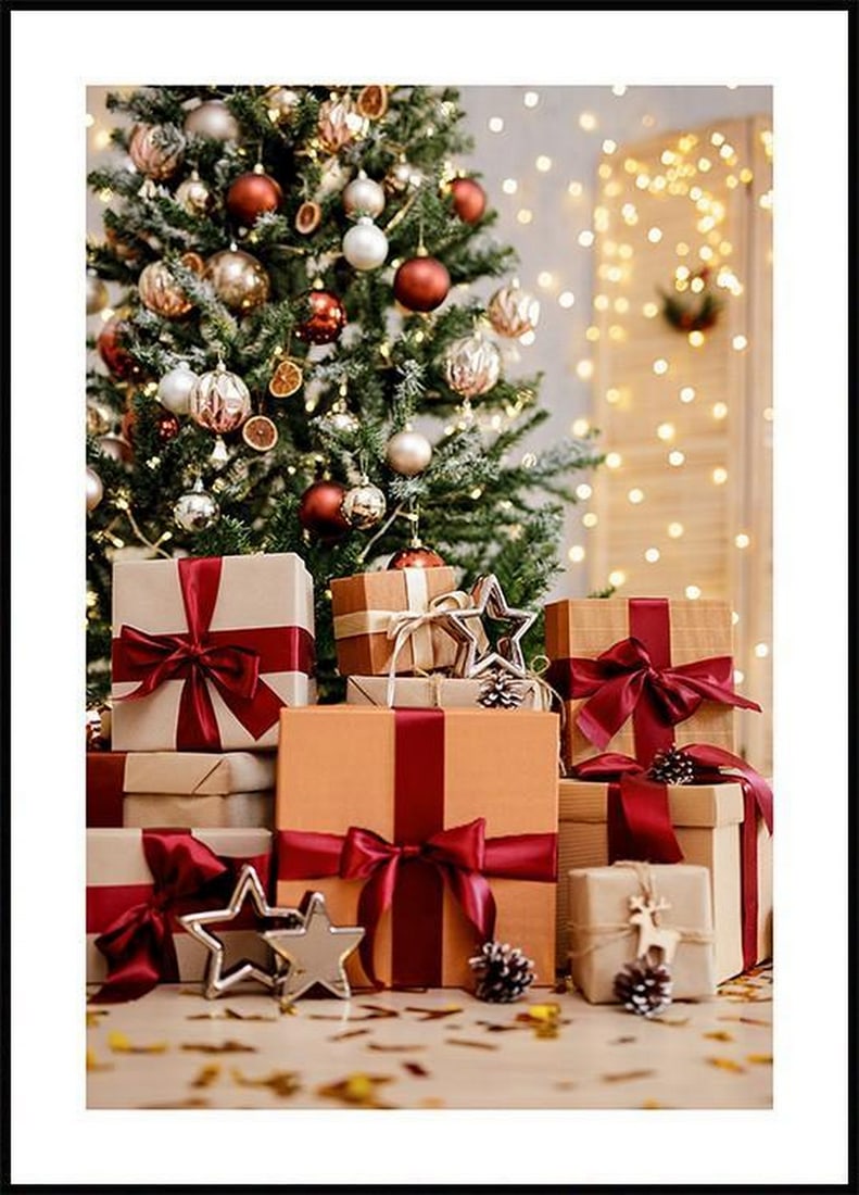 Gifts Under The Christmas Tree Wall Art Poster - 28" x 20": Gifts Under The Christmas Tree Wall Art Poster - 28" x 20" Elevate your holiday decor with the enchanting "Gifts Under The Christmas Tree" Wall Art Poster, measuring 28" x 20".