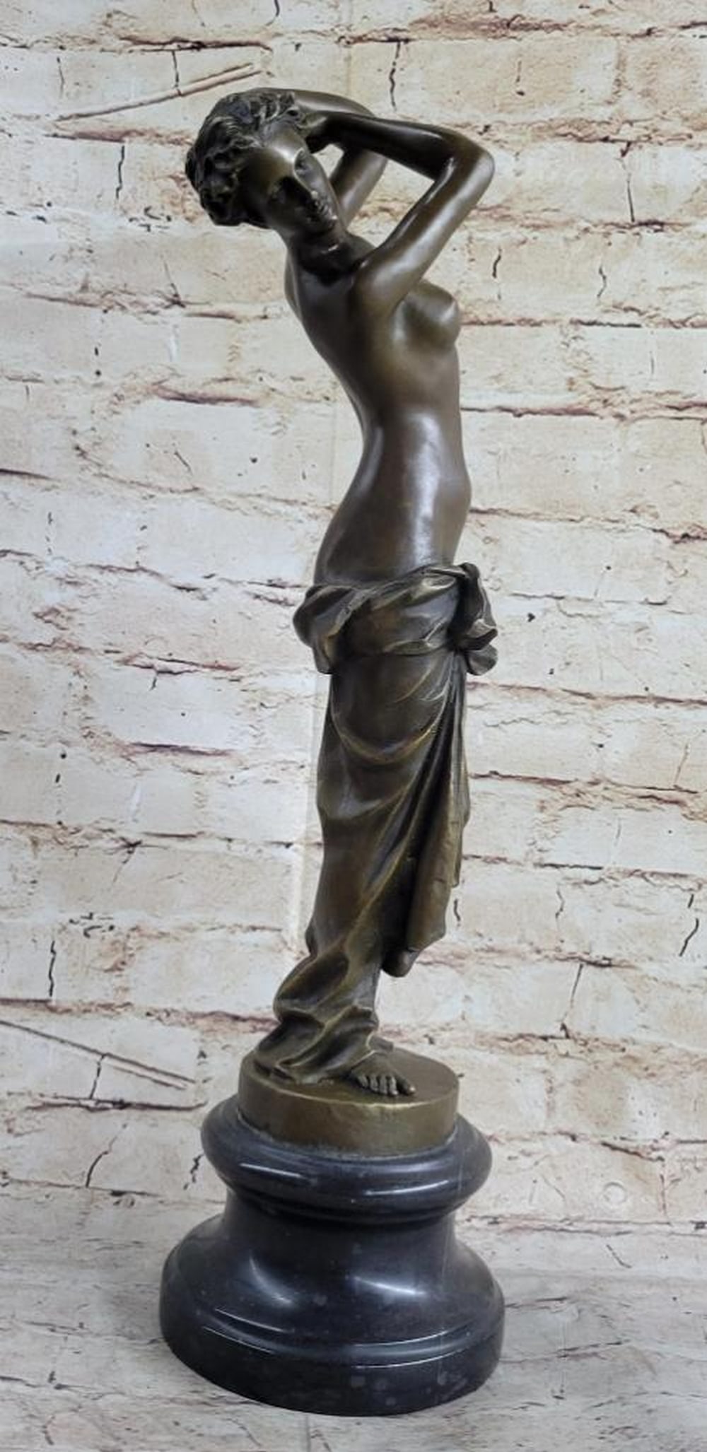Semi Nude Half-Naked Seductive Woman Original Bronze Sculpture Signed by Aldo Vitaleh - 19" x 5.5": Semi Nude Half-Naked Seductive Woman Original Bronze Sculpture Signed by Aldo Vitaleh - 19" x 5.5" Indulge in the allure of femininity with our exquisite bronze sculpture, a captivating portra