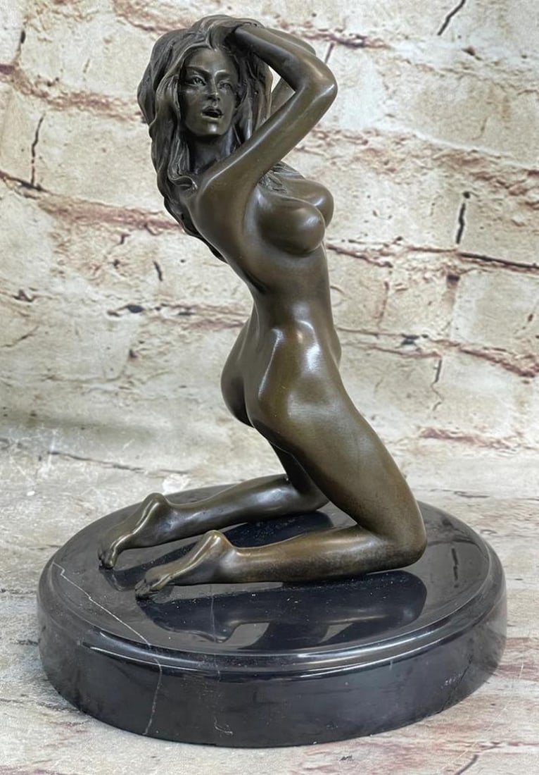 Original Nude Woman Vogue Posing Bronze Sculpture - 9" x 6": Original Nude Woman Vogue Posing Bronze Sculpture - 9" x 6" This pose of a peaceful girl sitting with downcast eyes captures the true rebirth of the innocence age. The artist was able to depic