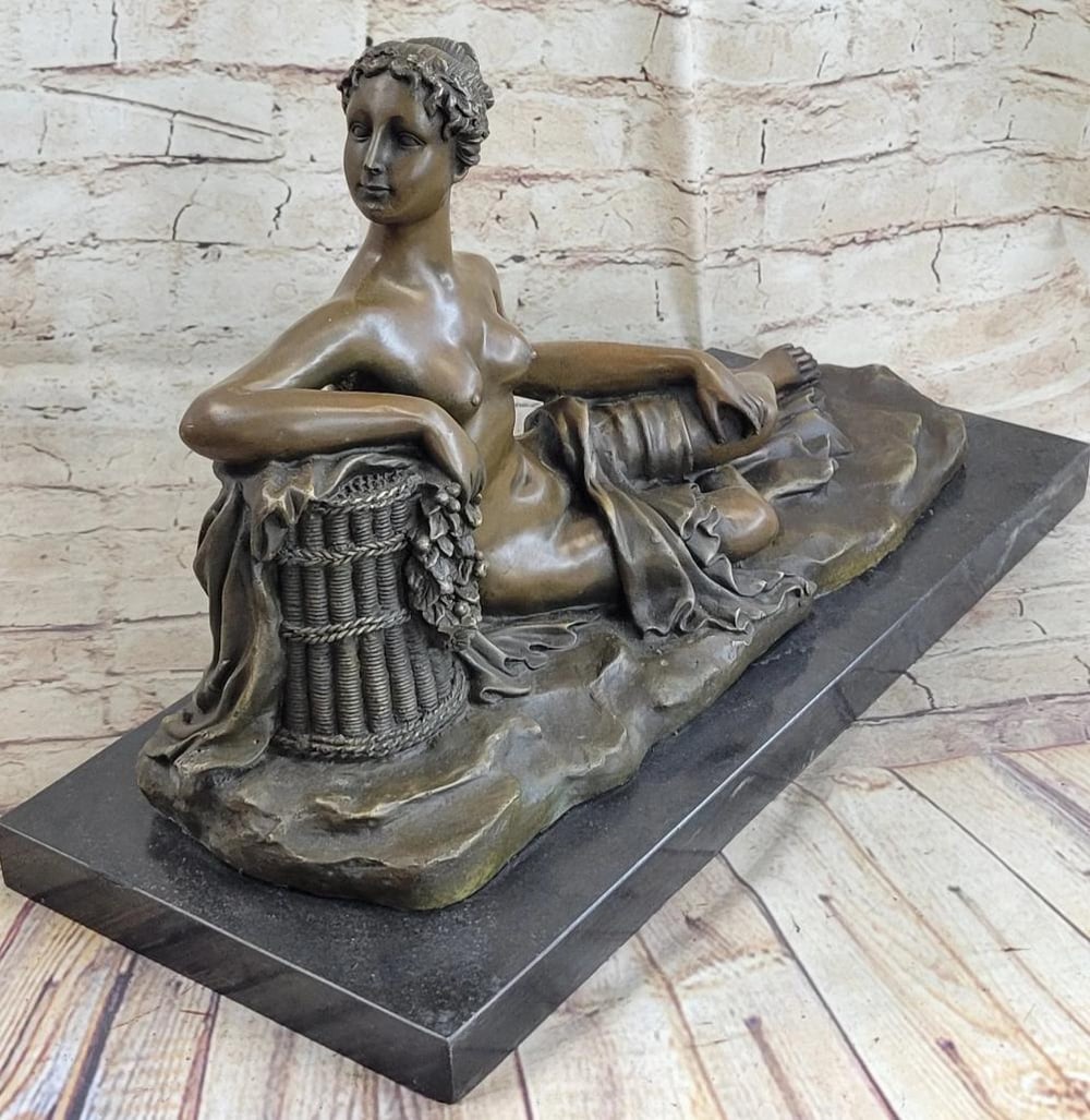 Canova Inspired Nude Female Greek Goddess Bronze Sculpture - 13" x 19": Canova Inspired Nude Female Greek Goddess Bronze Sculpture - 13" x 19" She is an artist`s muse. A Greek goddess poses for a painting, sitting before his easel. She sits with the posture of