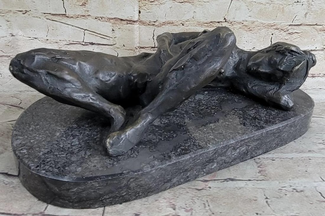 Nude Girl Touching Herself Original Bronze Statue - 5" x 13": Nude Girl Touching Herself Original Bronze Statue - 5" x 13" She reclines with both legs extended, her head tilted back, and her back arched in pleasure. One hand supports her head, capturing 