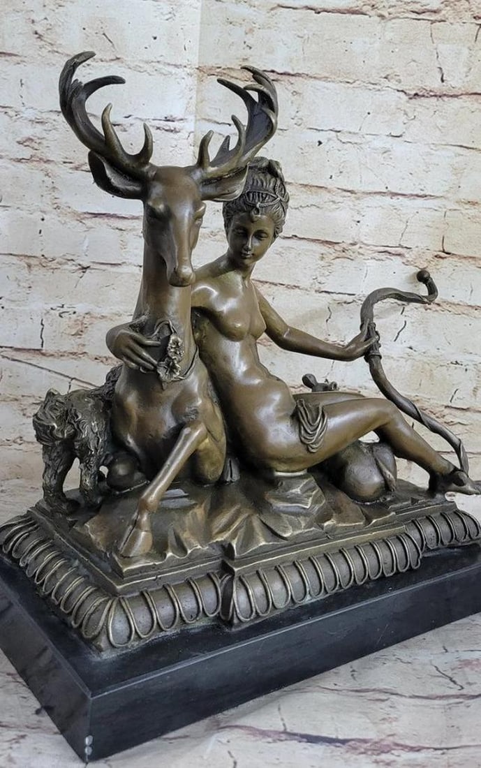 Hellenic Deity Goddess of The Hunt Artemis Original Bronze Sculpture by Milo - 14" x 12": Hellenic Deity Goddess of The Hunt Artemis Original Bronze Sculpture by Milo - 14" x 12" This captivating bronze sculpture beautifully captures the essence of Artemis, the Hellenic goddess ass