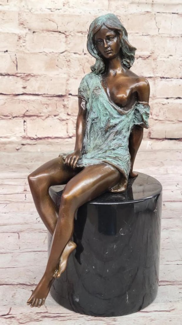 Eternal Elegance: Milo's Signed Bronze Statue of a Serene Young Girl on Marble Base - 11" x 7": Eternal Elegance: Milo's Signed Bronze Statue of a Serene Young Girl on Marble Base - 11" x 7" Immerse yourself in the allure of timeless elegance with this exquisite bronze statue, captur