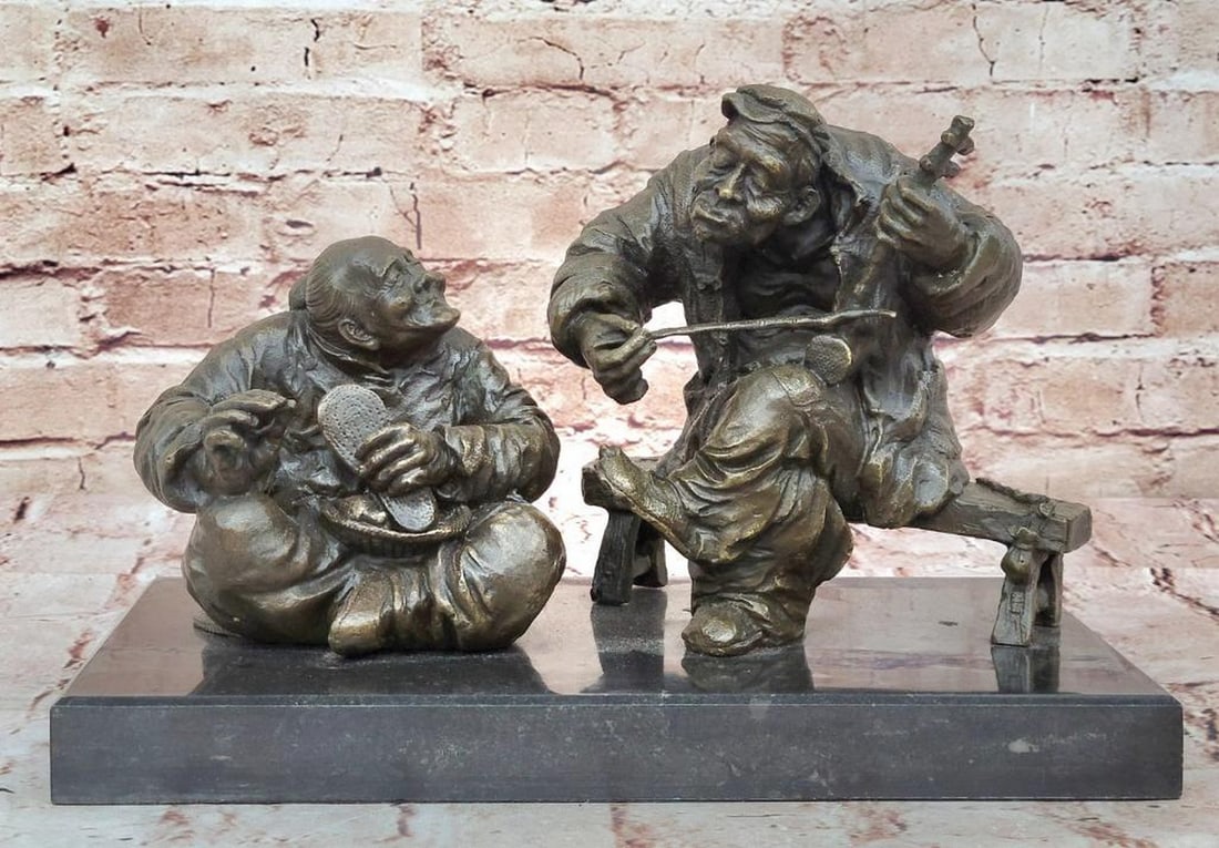 Melodic Duo – Signed Original Bronze Sculpture by Milo - 8" x 12": Melodic Duo – Signed Original Bronze Sculpture by Milo - 8" x 12" This signed original bronze sculpture by Milo captures a vintage scene of two men immersed in the joy of making music. Rende
