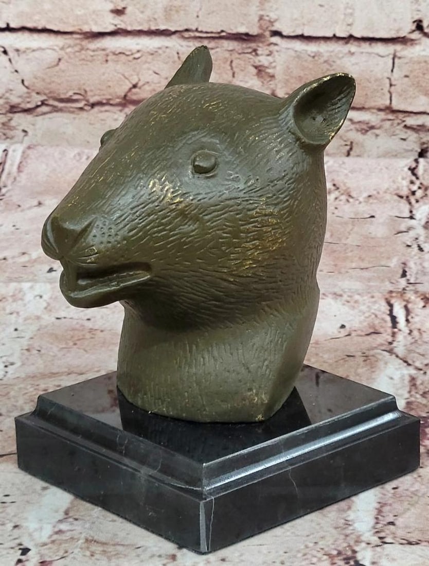 Bronze Rat Head Bust on Marble Base – Chinese Zodiac Animal Sculpture - 6" x 5": Bronze Rat Head Bust on Marble Base – Chinese Zodiac Animal Sculpture, 6" x 5" This original vintage bronze rat head bust, signed by artist Yanez, represents the first animal of the Chinese 