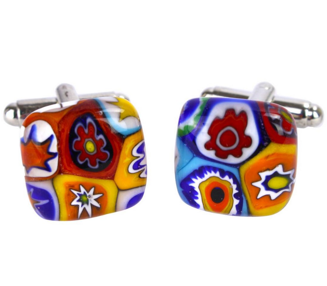 Cufflinks - Millefiori Murano Glass: Cufflinks - Millefiori Murano Glass Elegant cufflinks crafted with the fusing-glass technique, showcasing intricate details and adorned with millefiori murrine. An ideal gift for the man who values st
