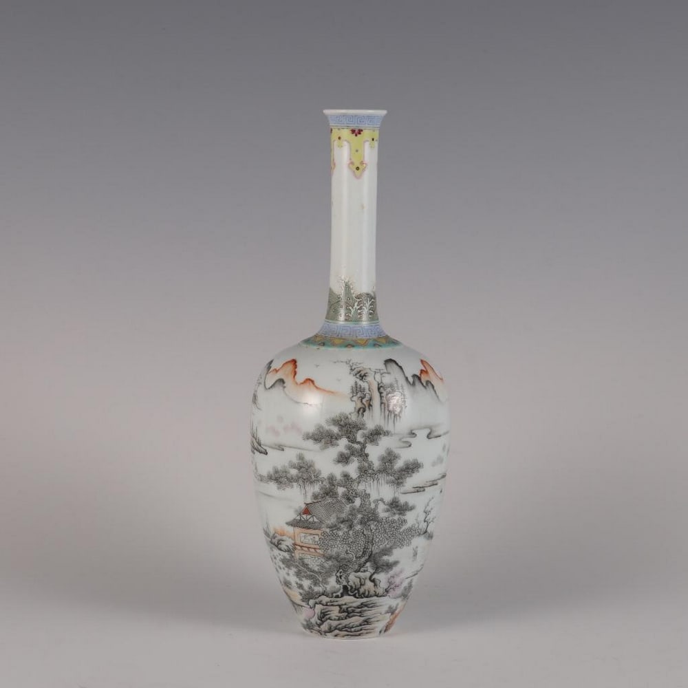 Inspired Qing Yongzheng Ink Color Landscape Pavilion Bottle (1 of 8)