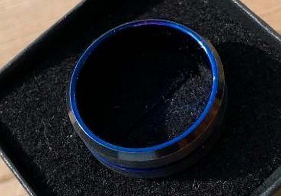 Men’s Black and Blue Stainless Steel Ring: Men’s Black and Blue Stainless Steel Ring Sleek and modern, this black stainless steel ring for men features a bold blue engraved line wrapping cleanly around the center. Durable and eye-catching, i