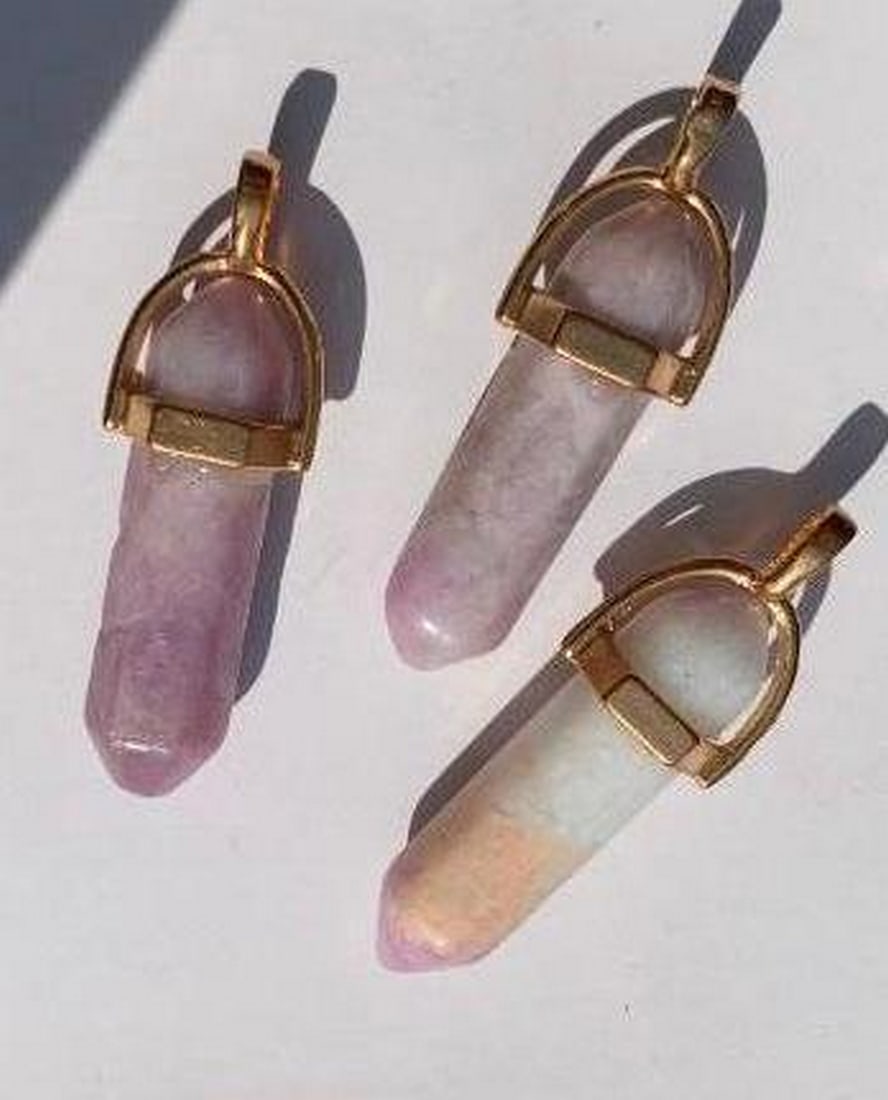 Set of 3 Healing Crystal Pendants: Soft Purple, Blush, and White Tones: Set of 3 Healing Crystal Pendants: Soft Purple, Blush, and White Tones This gentle and elegant set of healing crystal pendants features one in a soft light purple, one in an even paler lavender