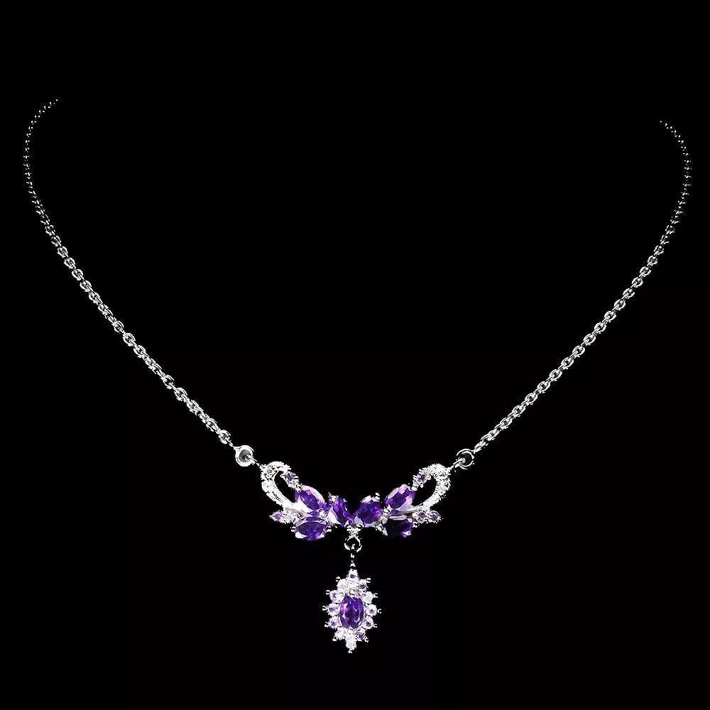 19" Sterling Silver Necklace with Oval Amethyst & Sapphire Gemstones (1 of 3)