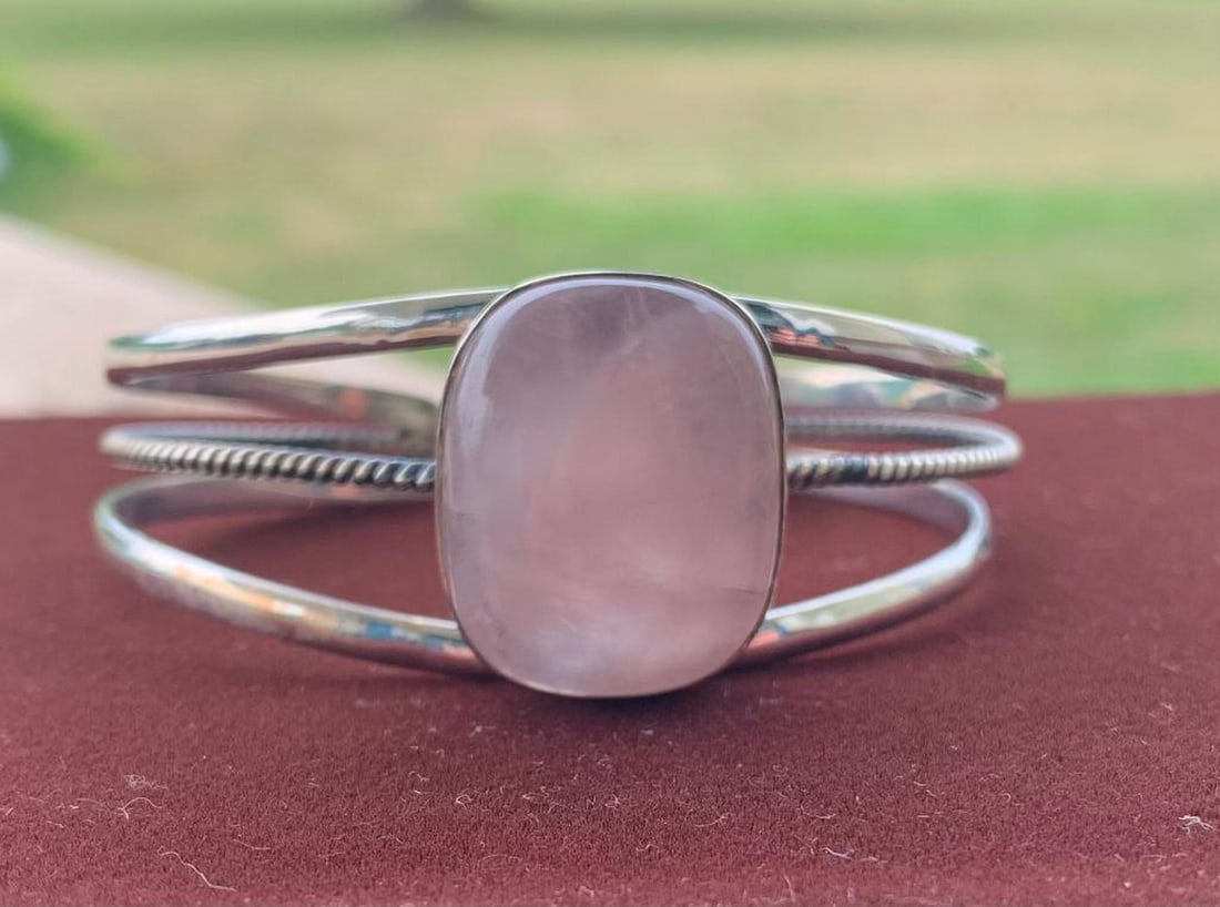 Rose Quartz Sterling Silver Bangle (1 of 3)