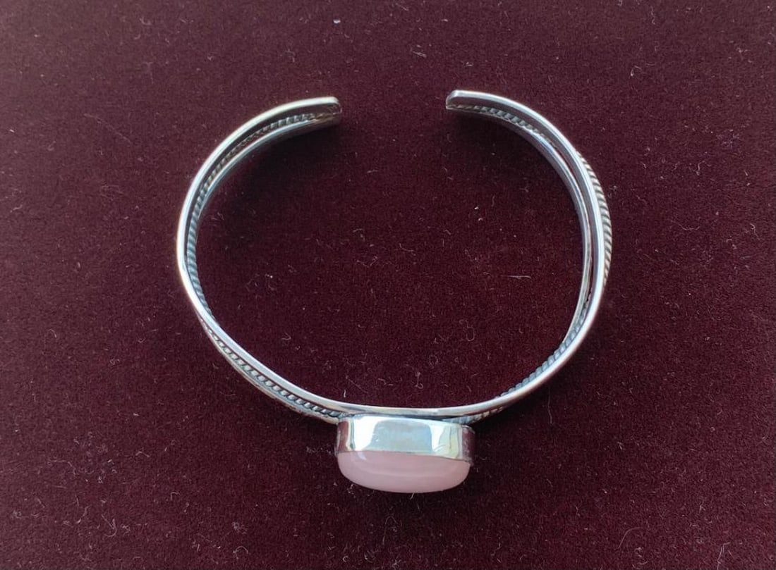 Rose Quartz Sterling Silver Bangle - 3