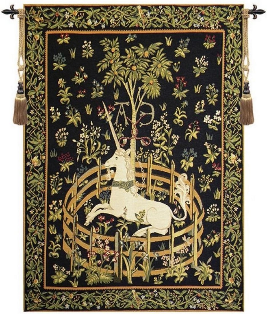 The Unicorn in Captivity I French Wall Tapestry: The Unicorn in Captivity I French Wall Tapestry This woven wall tapestry features imagery inspired by The Unicorn in Captivity, one of the most recognized works of the late Middle Ages. Originally cre