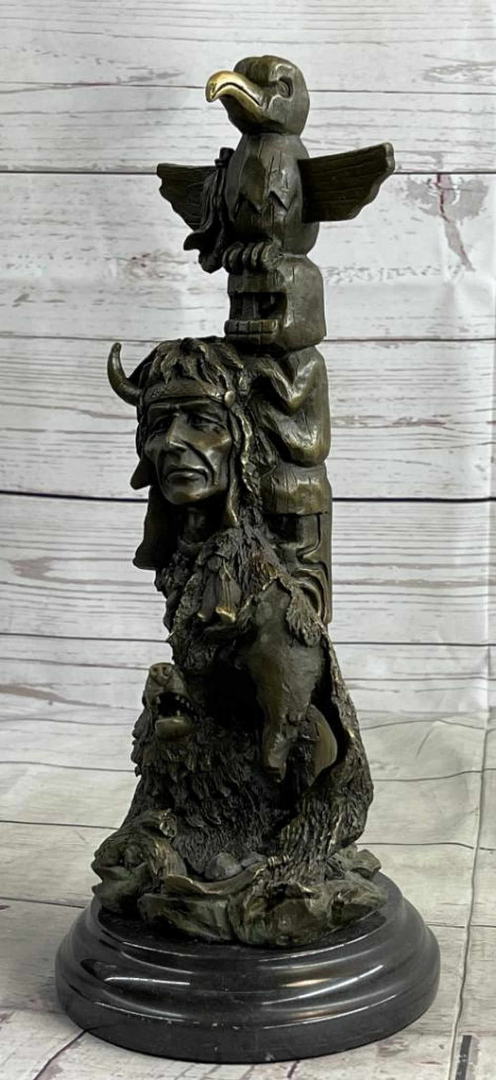 Original Bronze Sculpture of Chief, Scout, and Wolf by Milo - 13" x 5.5": Original Bronze Sculpture of Chief, Scout, and Wolf by Milo - 13" x 5.5" In a tale woven through legend, the Indian and wolf shared a profound harmony, their spirits aligning not only in life 