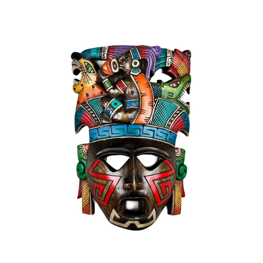 Hand Carved Festive Mayan Mask (1 of 2)