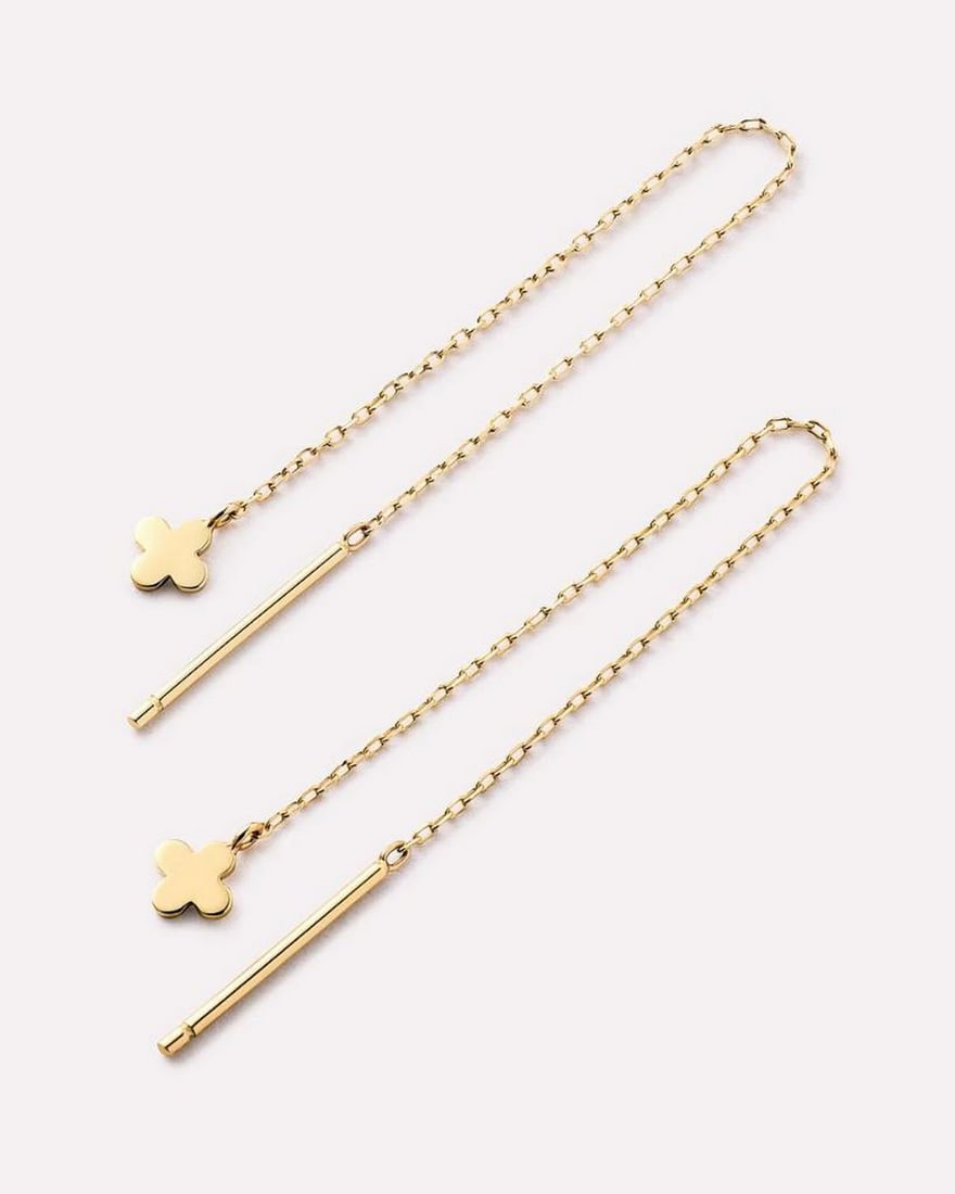 10K Solid Gold Flower Threader Earrings - 3