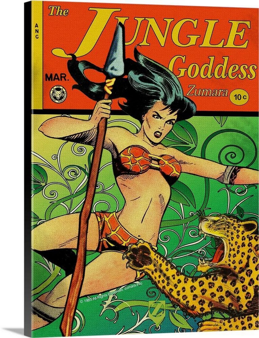Jungle Goddess Canvas Wall Art Canvas Reproduction: Jungle Goddess Canvas Wall Art Canvas Reproduction Striking comic-style canvas wall art featuring a radiant jungle goddess surrounded by lush, untamed beauty. Dimensions: 24" x 18" View photos