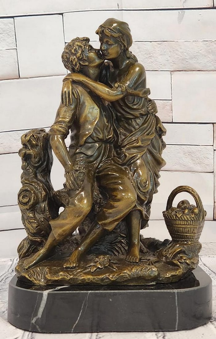 Art Nouveau Romantic Couple Original Bronze Sculpture - 11" x 7": Art Nouveau Romantic Couple Original Bronze Sculpture - 11" x 7" This bronze sculpture presents a couple in a flowing, intimate pose, reflecting themes of connection and balance associated wit