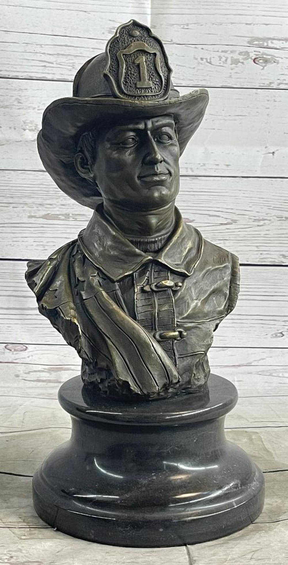 Original Memorial Firefighter Bronze Bust Statue Sculpture On Marble Base - 12lbs (1 of 7)