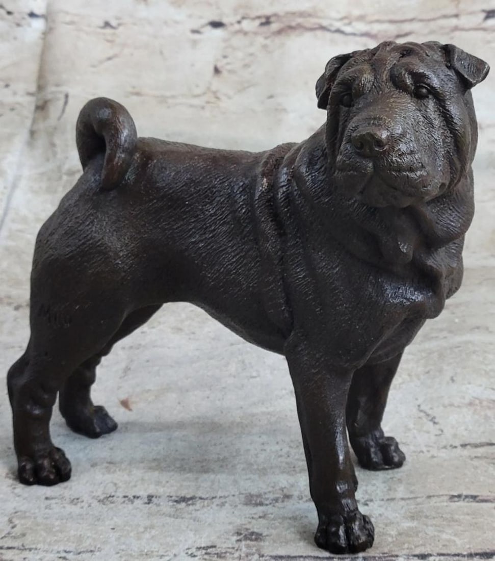Original Shar Pei Dog Bronze Sculpture - 6" x 7": Original Shar Pei Dog Bronze Sculpture - 6" x 7" Introducing an exquisite bronze sculpture that captures the timeless bond between man and his faithful canine companion. Dogs, cherished as man