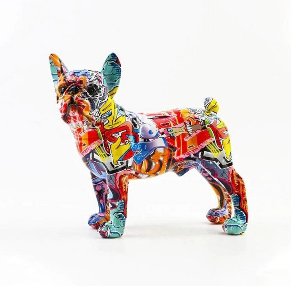 12" - Custom Made French Bulldog Graffiti Painted Statue: 12" - Custom Made French Bulldog Graffiti Painted Statue Dimensions: 12" Long x 11" Inches Tall This is for all the parents who love their fur babies. This cute, unique and colorful