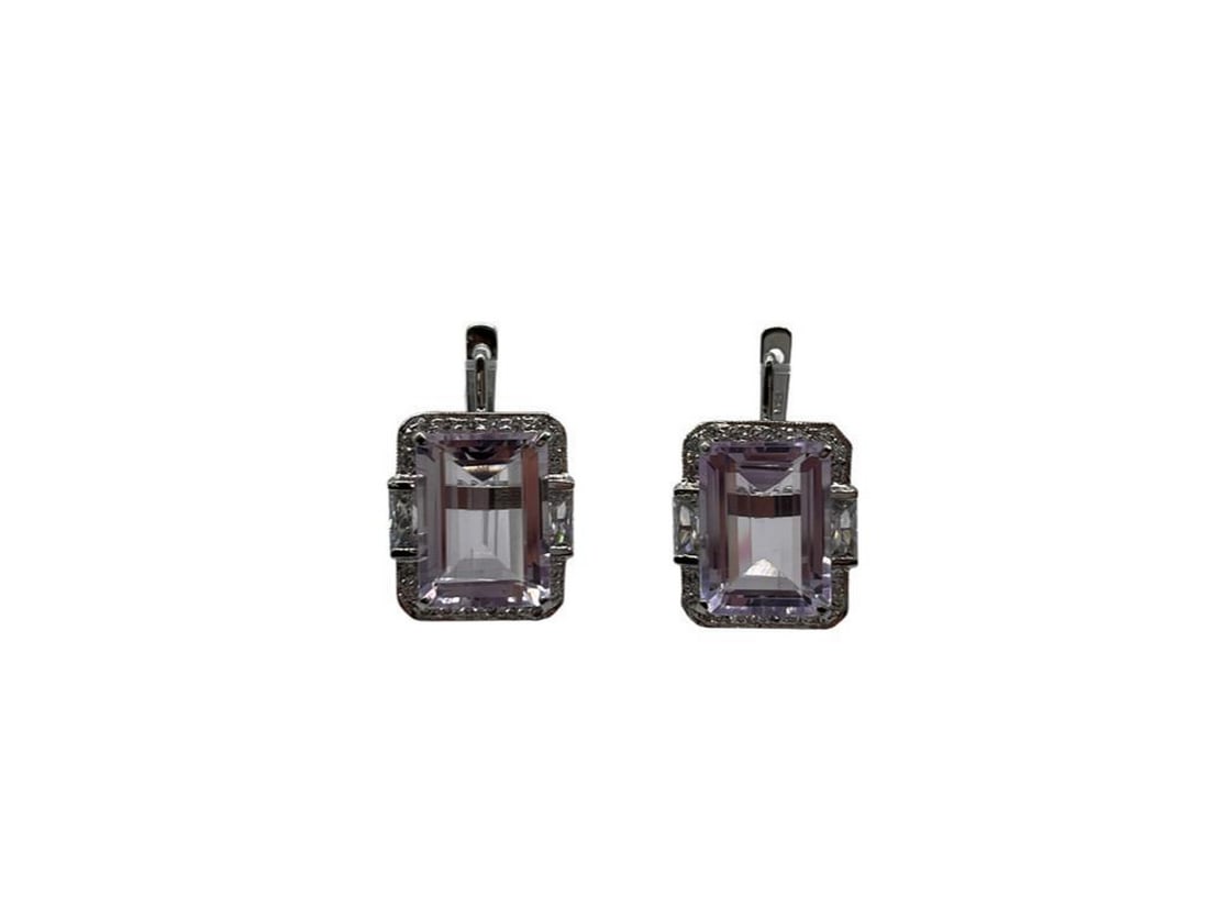 925 Sterling Silver and Pink Amethyst Earrings: 925 Sterling Silver and Pink Amethyst Earrings Large pink amethyst gemstone surrounded by Austrian crystals View photos for further details.