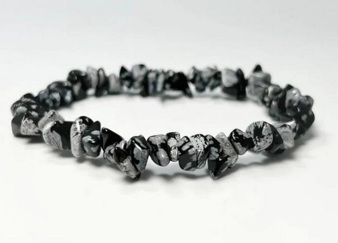 Snowflake Obsidian Chip Bead Bracelet - 2