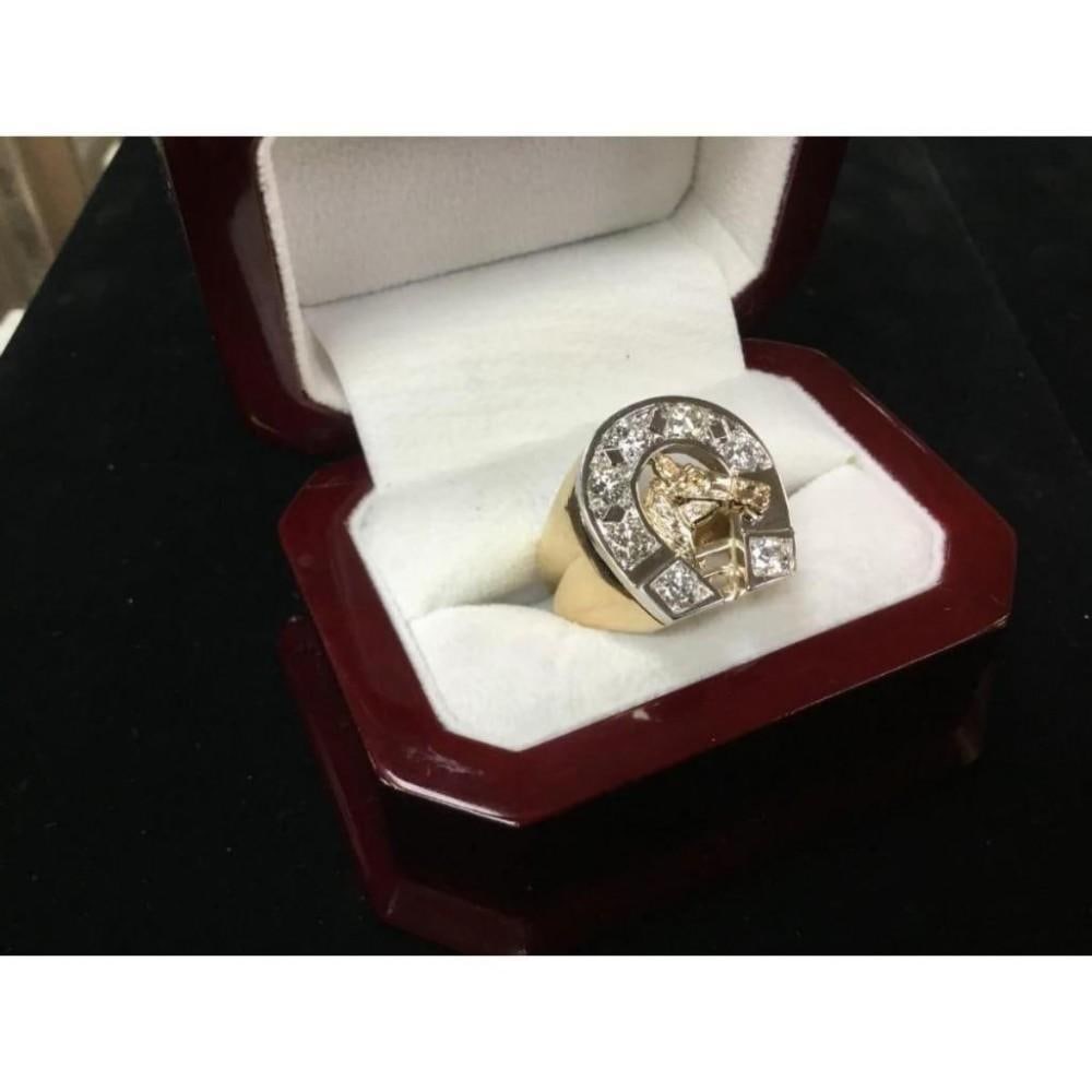 Men's 14K Gold Championship Custom Designed Horse Racing Ring with 1.75ct Diamonds: A Men's Championship Custom Designed Horse Racing Ring with 1.75ct diamonds was custom made for the Kentucky Derby. Professionally designed and crafted for a champion. The silhouette of a Champion Bre