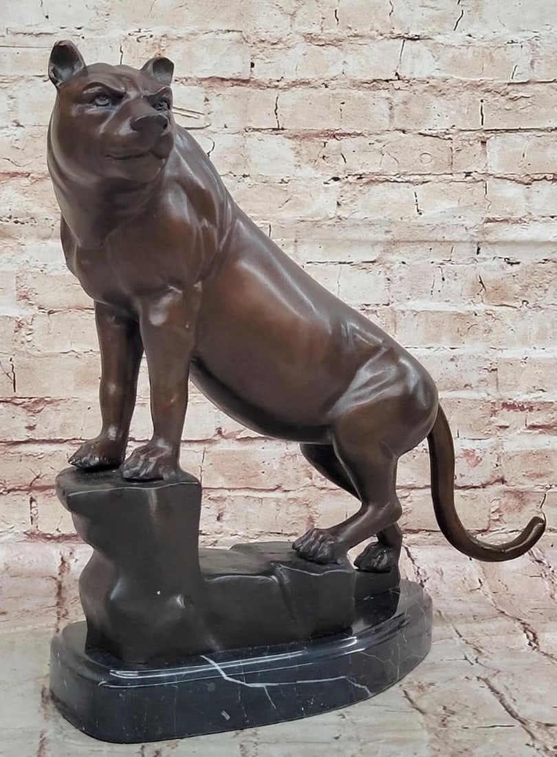 Powerful Panther" Bronze Sculpture – Big Cat Statue on Marble Base – 16" x 20 (1 of 6)