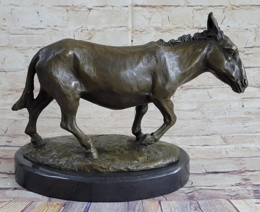 Gardet Inspired Donkey Bronze Sculpture On Marble Base - 8" x 12": Gardet Inspired Donkey Bronze Sculpture On Marble Base - 8" x 12" The donkey comes across in its natural and free state. With a jerk of the head and a cock of an ear, he notices the viewer, an