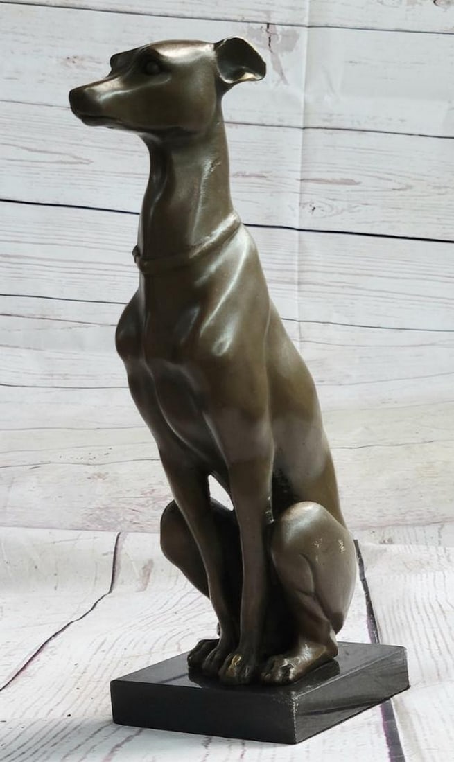 Sitting Greyhound Dog Bronze Statue: Sitting Greyhound Dog Bronze Statue This sculpture of this beautiful and strong Grey Hound is amazing. This lovely dog sculpture would go perfect in anyone house, as a keeper or a gift you must see it
